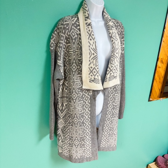 Talbots Gray & Cream Nordic Open Front Longline
Cardigan Wool Cashmere Blend XL - Picture 3 of 8